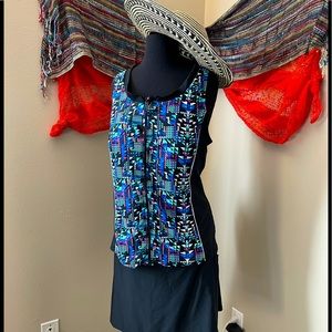 Slimming swimsuit with tank and skirt